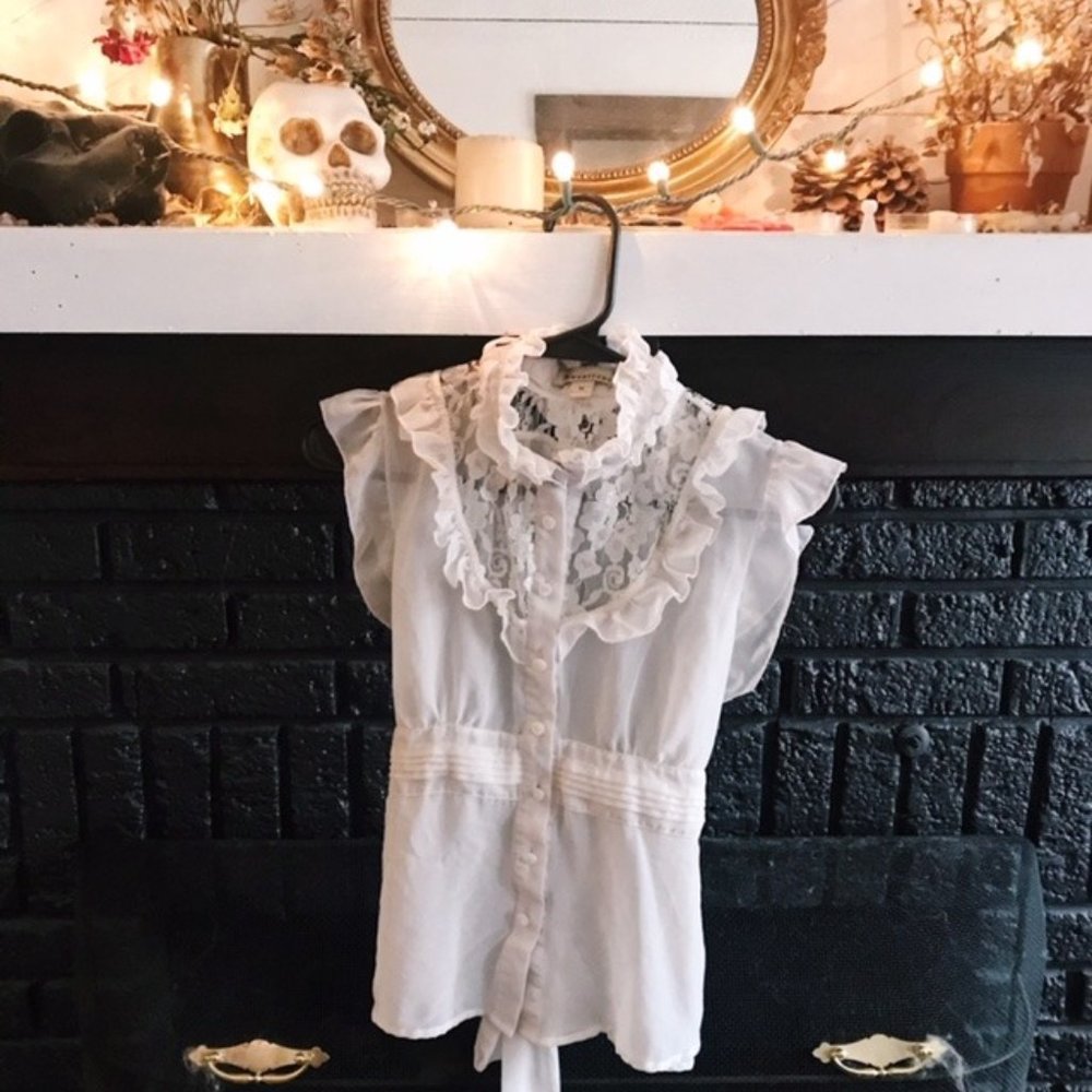 Sheer lace button up